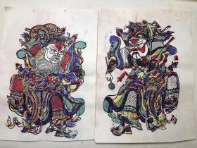 八十年代木版年画  赵匡胤杨衮（锤换带）（40×29）cm 一对 有些朱仙镇的拙朴味道，品相自鉴。