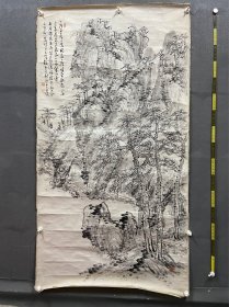 小西皆云，师从胡公寿，张熊，清末时期日本名家，巨幅精品山水《溪山松风图》，画心尺寸：180*97。