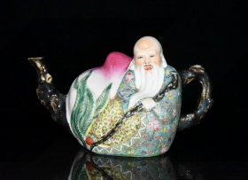 民国粉彩寿星献蟠桃倒流酒壶 尺寸11x18cm