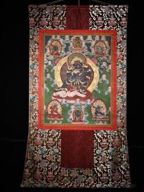 手绘唐卡 旧藏工艺天然矿物颜料纯手绘画像唐卡一张 
唐卡140X75厘米 
画心45X65厘米