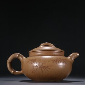 桂林款 紫砂竹节纹茶壶