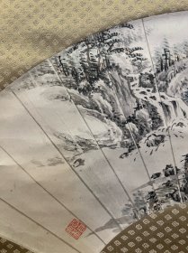 古筆山水图，扇面，梧堂筆