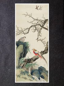 金章 梅雀锦鸡图 83x35cm 宣纸高清微喷装饰画芯 国画临摹鉴赏范例