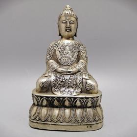 早期旧收藏清代银古玩收藏 释迦佛像摆件 家居供奉摆设
