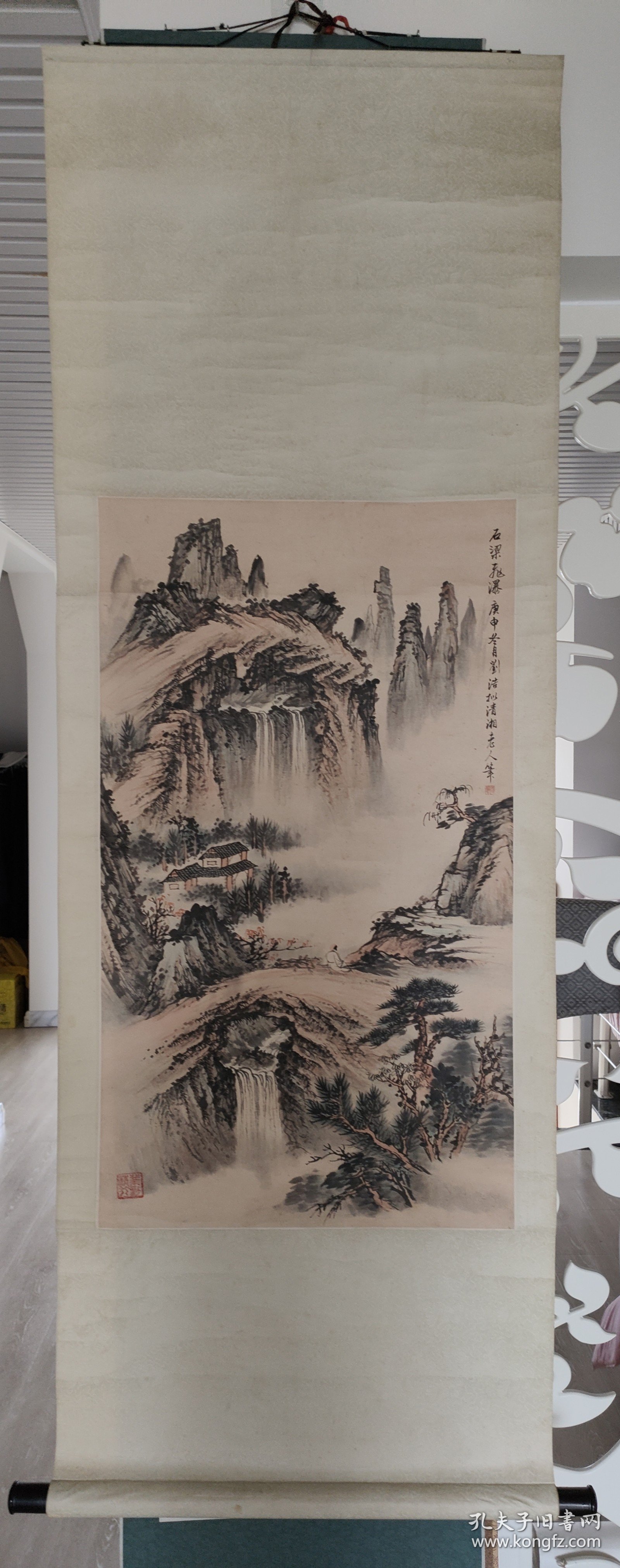 刘浩山水立轴（手工旧裱，天津画家）