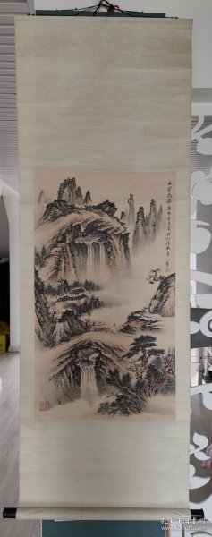 刘浩山水立轴（手工旧裱，天津画家）