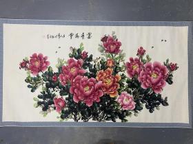 广西籍北京画家韦覃基大幅横幅精品《富贵满堂》