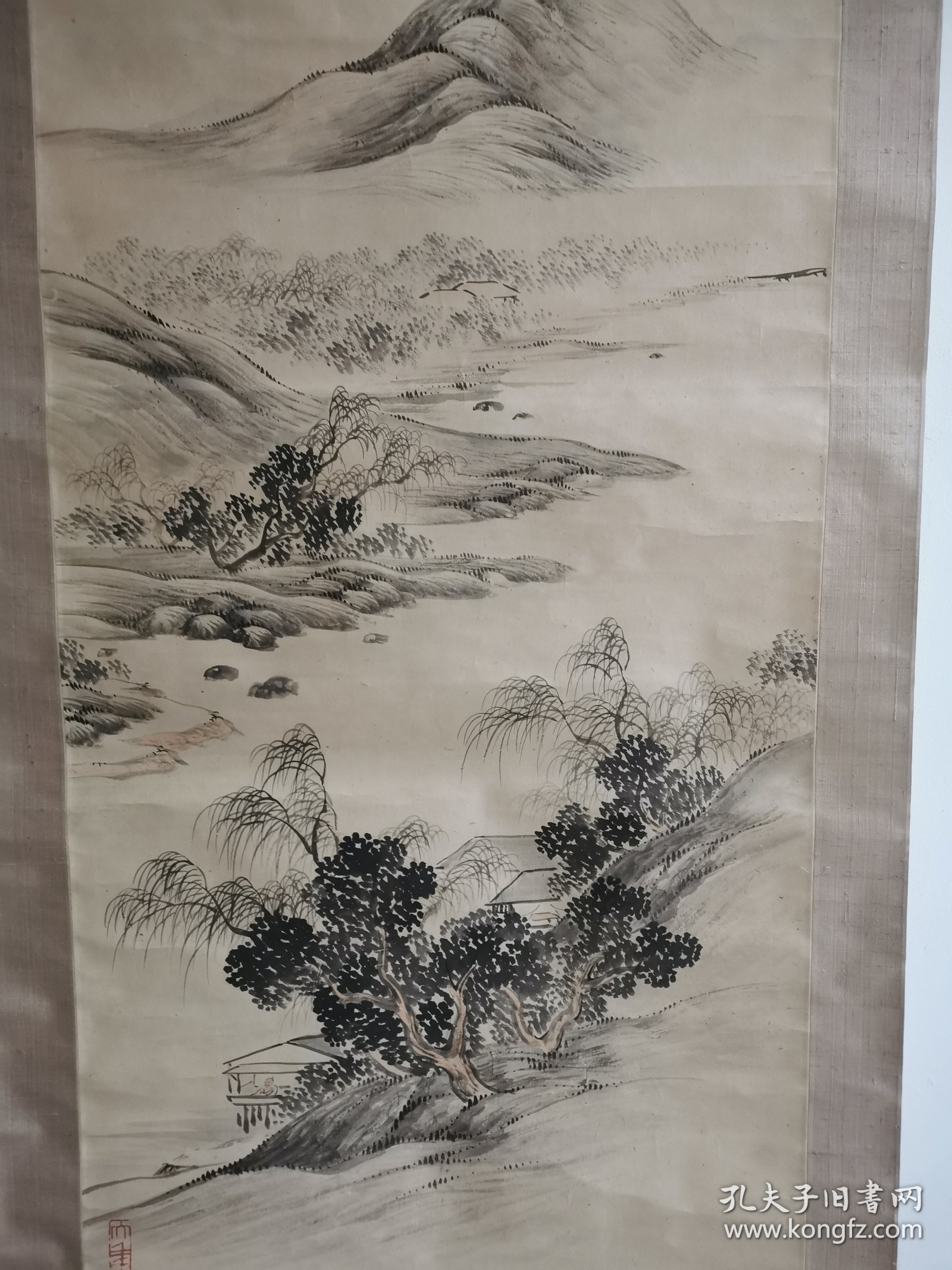 民国老山水画柱