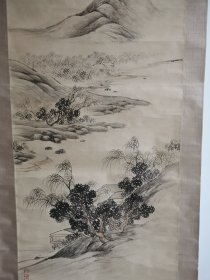 民国老山水画柱