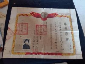 1954年 上海市浦光中学   毛头毕业证书8开大