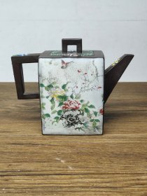 老珍藏，《顾景舟》底款，画彩老紫砂壶一把，包浆自然，保存完整，收藏的佳品。