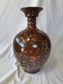 怀旧民俗工艺老物件七八十年代唐山陶研所铁红金圈老盘口瓶