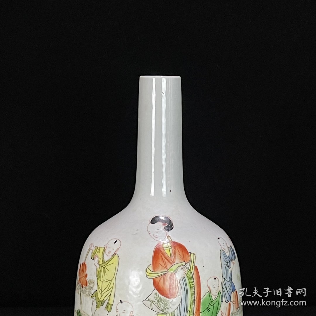 粉彩美人带子纹摇铃尊 12.5x24厘米