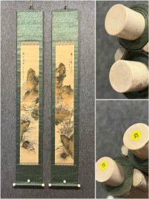 古筆青绿山水图双幅【月谷大痴筆】高级装裱