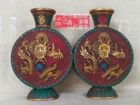 漆器瓶，龙纹描金瓶，包浆醇厚，高浮雕，收藏佳品