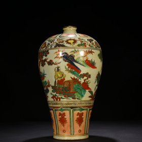 元至正八年款五彩描金萧何月下追韩信人物梅瓶 44*27厘米