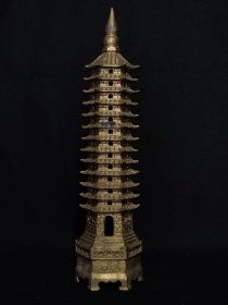 玲珑塔塔玲珑～民国时期黄铜文昌佛塔，保存完整，精美漂亮，完好无损，全品 重量640克