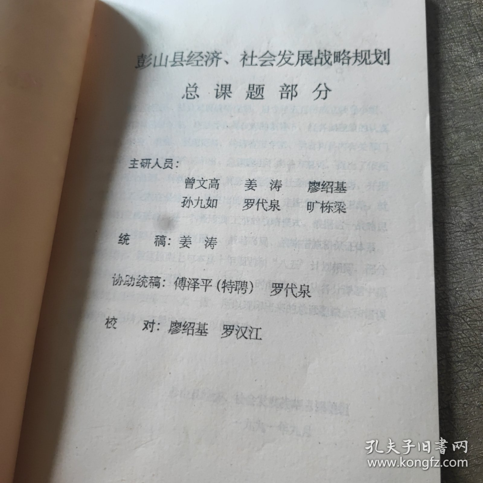 彭山县经济社会发展战略规划 1991至2020。总课题部分 征求意见稿