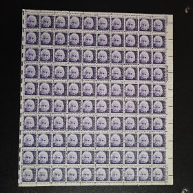 美国邮票1966年爱因斯坦邮票100枚完整大版