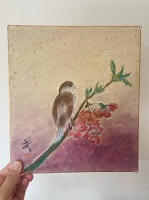 561日本卡纸色纸画，回流老字画。纯手绘，写意国画，水墨画。色纸。花鸟，樱花。