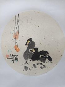 346.   中国画旧藏——红果小鸟