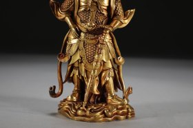 明 铜胎鎏金关公韦陀立像 一对