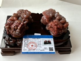 天然黄龙玉貔貅一对 小摆件，带证书底座、礼盒