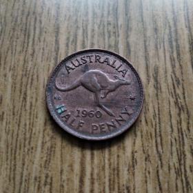 澳大利亚 1960年 紫铜大袋鼠币 半便士 特价