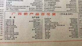 光荣榜《广西优质产品优质食品≈桂林牌桂林三花酒~桂林市饮料厂》湘山牌湘山酒~全州县湘山酒厂《茅桥牌茅桥特液~广西龙湾酒厂》依山村牌依山村酒~广西柳州市酒厂《古南门牌精制山葡萄酒~永福县葡萄酒厂》桂峰牌五龙二虎酒，蛤蚧酒，田七补酒，毛鸡酒梧州市龙山酒厂芳山牌蛤蚧雄睾酒~德保县酒厂田七花香烟酒大金狮金花茶刘三姐广西新产品百花奖桂林三花酒桂林市饮料厂低度湘山酒~果子狸酒.金稻黑米酒
法卡山状元
广西日报