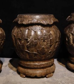（议价） 清代青石瓜棱花纹绣墩一套高52cm最大直径40cm面直径27cm