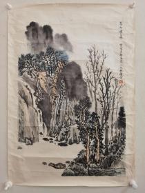 h.0502 康宁，著名画家作品《高山飞泉》原装原裱镜心作品，品相如图瑕疵，尺寸69x46