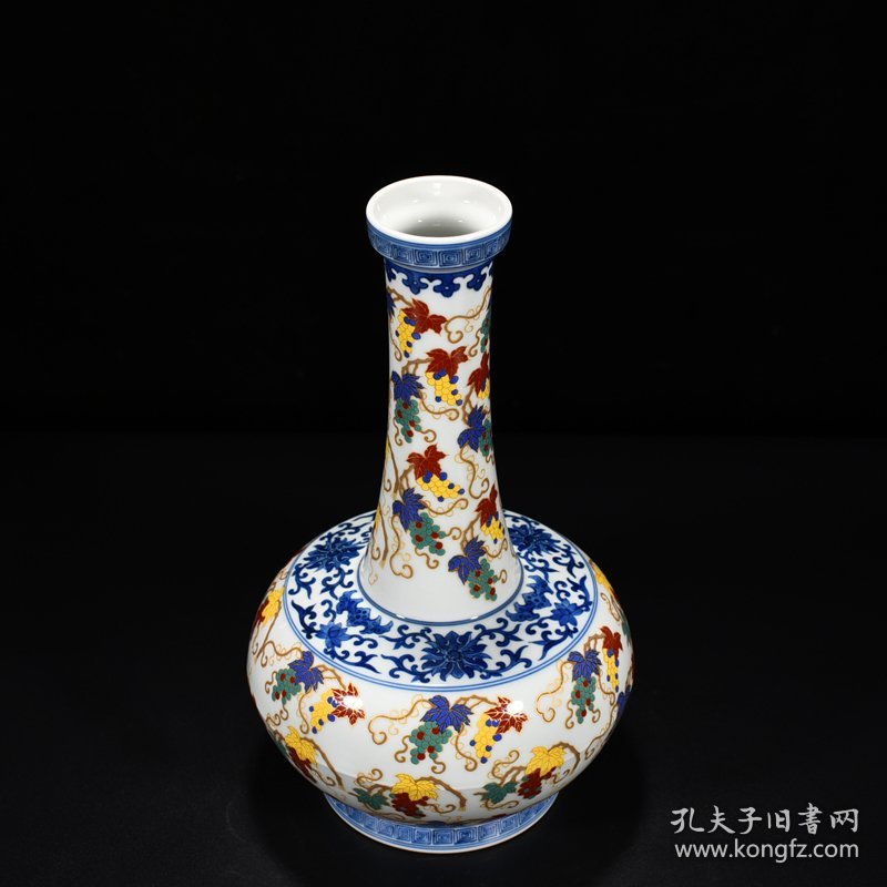 点击查看原图 清雍正粉彩描金多子葡萄纹赏瓶 32*19厘米