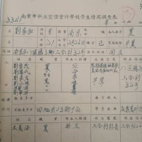南京市私立宜信会计学校学生情况调查表、职工履历登记表、自传书、试用人员转正申请表、鉴定表等个人资料