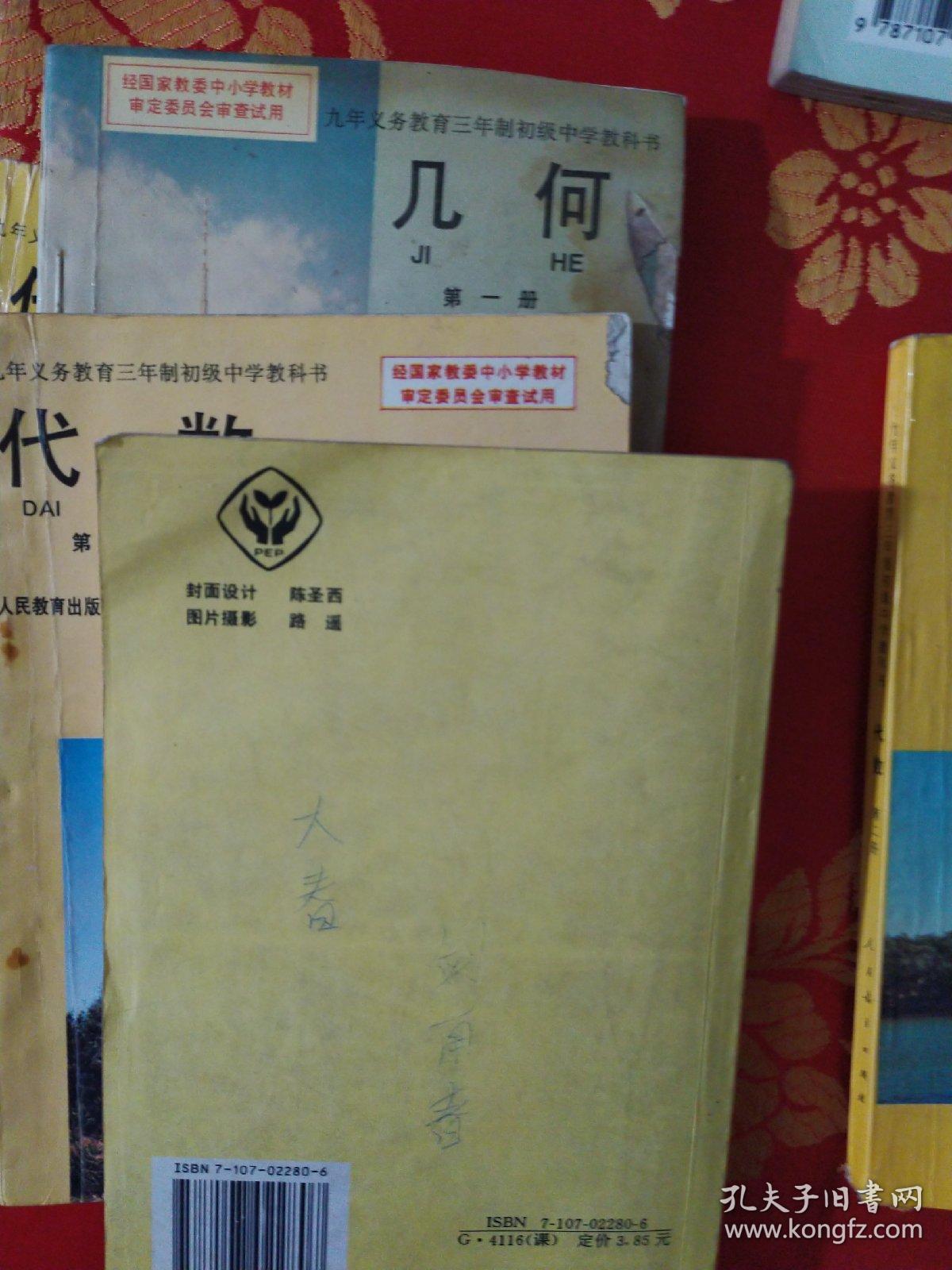 九年义务教育六年制教科书：代数【第一册上下，二，三册】（1999.3）几何【第一，二，三册】1999年9月 数学【第一至十二册】共19册合售（1998年11月）