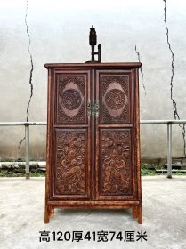 旧藏【花梨木明式文房书柜】，螭龙麒麟图案、雕工精细，线条流畅四腿八扎 磅礴大气 不失文雅 ，皮壳一流保存完好 ！