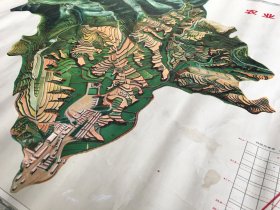 1972年大寨鸟瞰图 宣传画 大寨山水立体鸟瞰图 大寨地图 农业学大寨 稀见