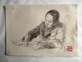 刘元敏速写三幅合售保真：《主席在延安》、《英格丽.褒曼》、《莫言》，尺寸16开，不再议价。