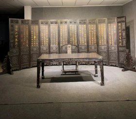 清代小叶紫檀老家具古董传世紫檀老屏风交椅小叶紫檀画案老板台一套