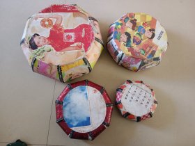 手工纸糊针线盒子 四个一起价格 直径分别13/16/21/26