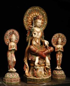 (议价） 北齐汉白玉彩绘大观音一套工艺精美法相庄严高150cm宽60cm厚45cm高1米宽36cm厚30cm