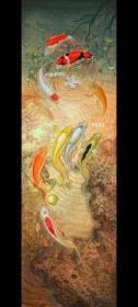現(xiàn)作《九魚嬉戲桃花泉》尺寸35?110CM，