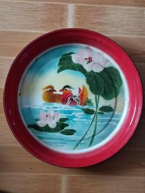 鸳鸯戏水搪瓷茶盘，精美漂亮