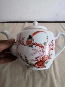 手绘梅花绶带鸟茶壶！全品！