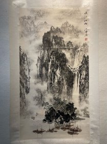 汪峥 峡江细雨图 99*53cm、 艺术家介绍：汪琤，北京画家，陶一清弟子，工山水