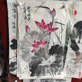 著名老画家刘大海国画荷花