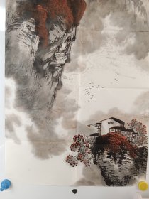 山东著名书画家鲁雁 (本名：秘如沿) 水墨手绘山水画一副，尺寸100x46厘米 保真包手绘 鲁雁 (秘如沿)，号春举门人，著名画家。山东阳信人，生于一九四五年，酷爱丹青，并临池不掇三十余载。秘如沿先生幼习绘事，凡山水、人物、花卉俱系统学习，对宋、元、明、清历代大家的作品颇多研习探究，尽得古人精髓。他继承传统，又能融会贯通，师古而化，超越古人，创作出自己的绘画风格。他的画具有鲜明的时代特征。