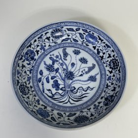 清乾隆青花一束莲纹盘 5.5×28厘米