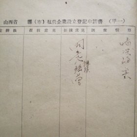 （1955年）山西省临猗县私营企业独资设立登记申请书（一份）——沈子英（行业名称：饼子行）