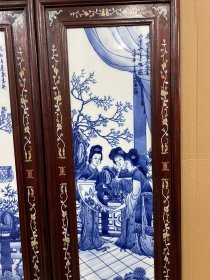 珠山八友＂王步＂青花琴棋书画四条屏瓷板画