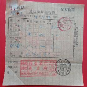 1954年12月4日，辽东省人民政府财政厅，同合旅店，住宿费，抗美援朝保家卫国票据（生日票据，旅馆业发票）。（12-7）